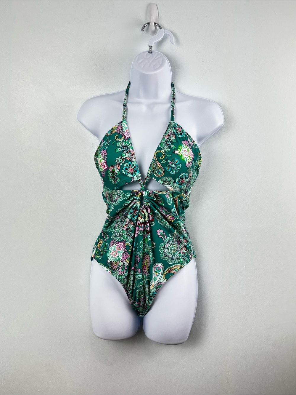 Cupshe Colorful Cashew Tunneled Cutout One Piece Swimsuit Size Medium Teal, Pink
